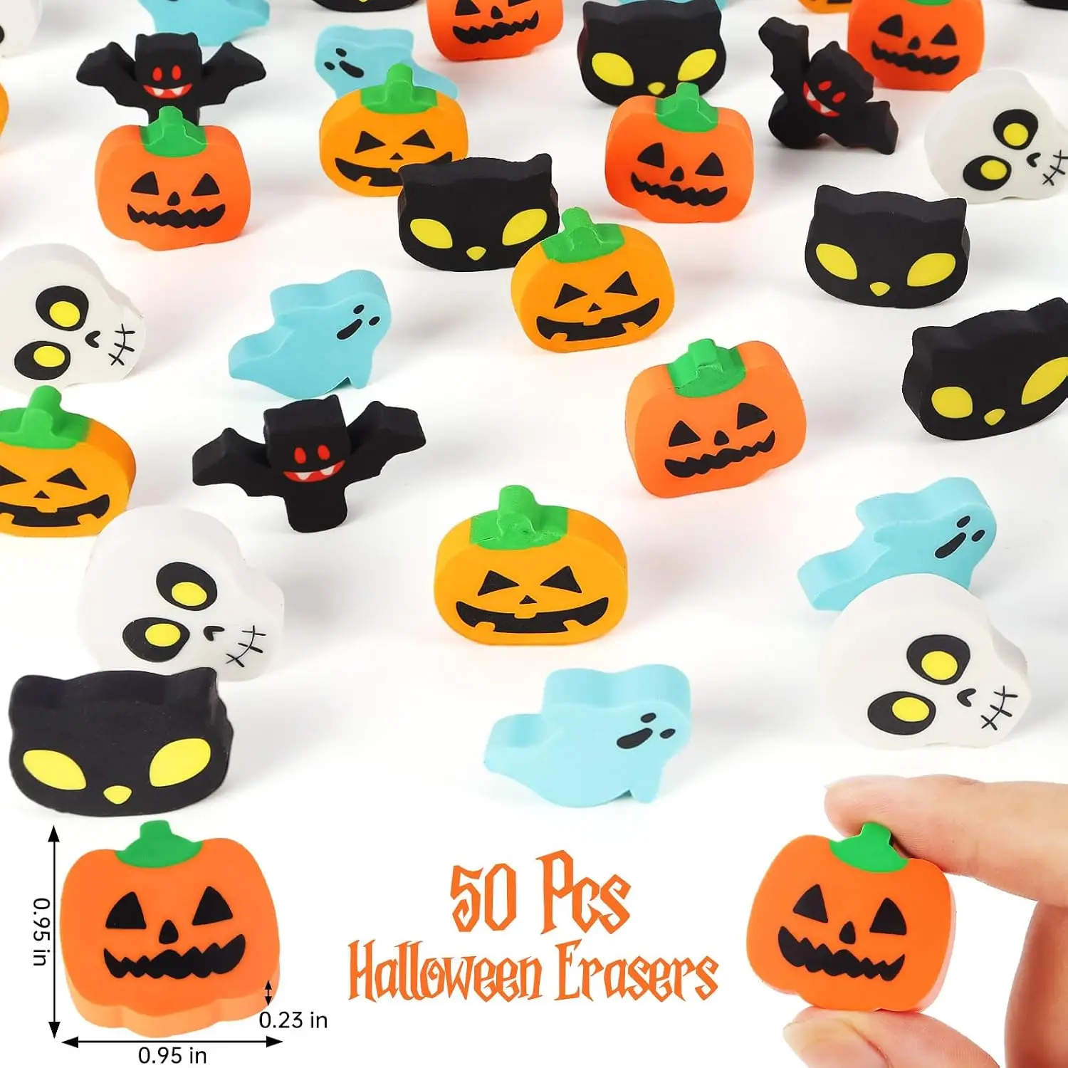 50 Pcs Wholesale Halloween Eraser Set | Creative Pumpkin Ghost Shaped Erasers for Kids Party School Supplies Back To School