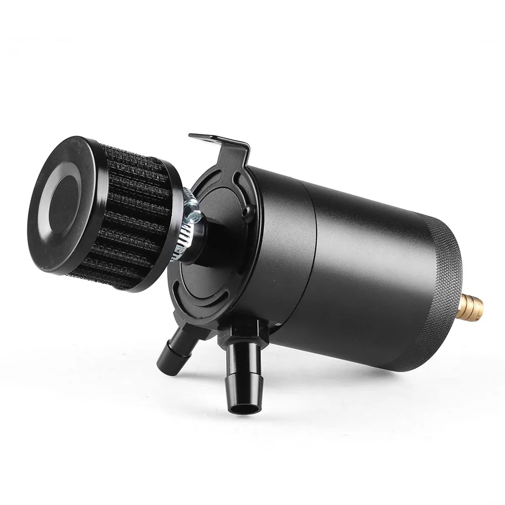 

Universal 2-Port Oil Catch Can with Drain Valve Baffled Aluminum Compact Tank with Breather Filter