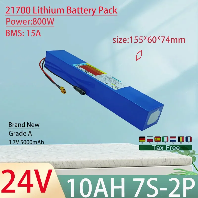 

24V 10Ah 21700 7S2P Lithium Ion Battery Pack 400W Power Tool Batteries Outdoor Backup Batteries With 15A BMS+29.4V 3A charger