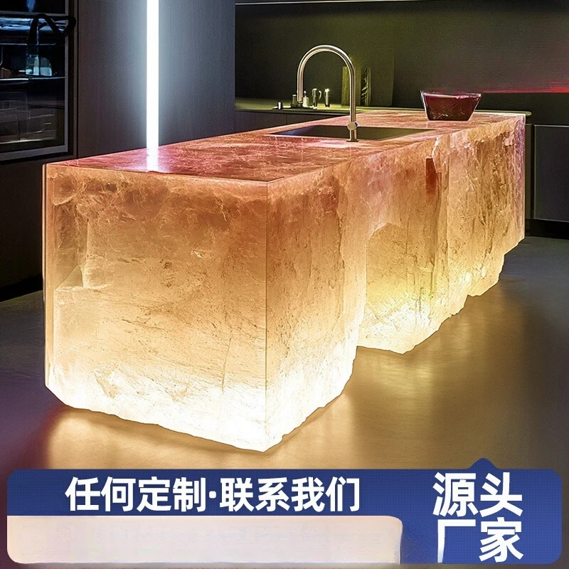 

Светящийся хрустальный стол Nakajima на заказ, открытая вилла, кухонный бар, обеденный стол, встроенная прозрачная смола