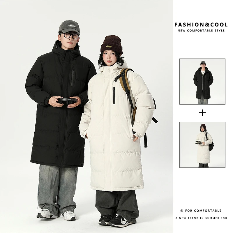 Doudoune matelassurera en coton pour homme, Parka à capuche, Longue, Épaissie, Résistante au froid, Marque, Ski, Chaud, Couple, Hiver, 2024