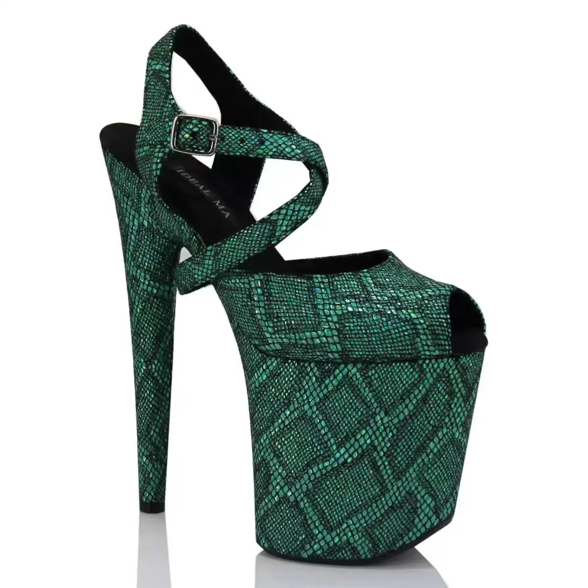 18/20 Cm Pole Dance Super High Heels, European And American Bestseller, Iridescent Snake-patterned Thin Heel Model Stage Walk Sa