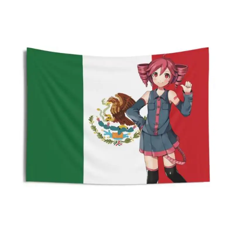 Mexican Flag Wall Tapestry - Teto Design, Vocaloid Inspired, Utaliod - Home Decor, Room Decoration, Unique Gift, Bedroom