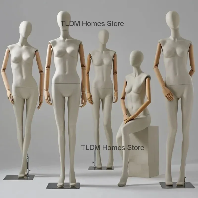 Clothing Store Female Mannequin Fabric Cover Body Model High-end Window Display Stands with Clavicle Full Body Mannequins