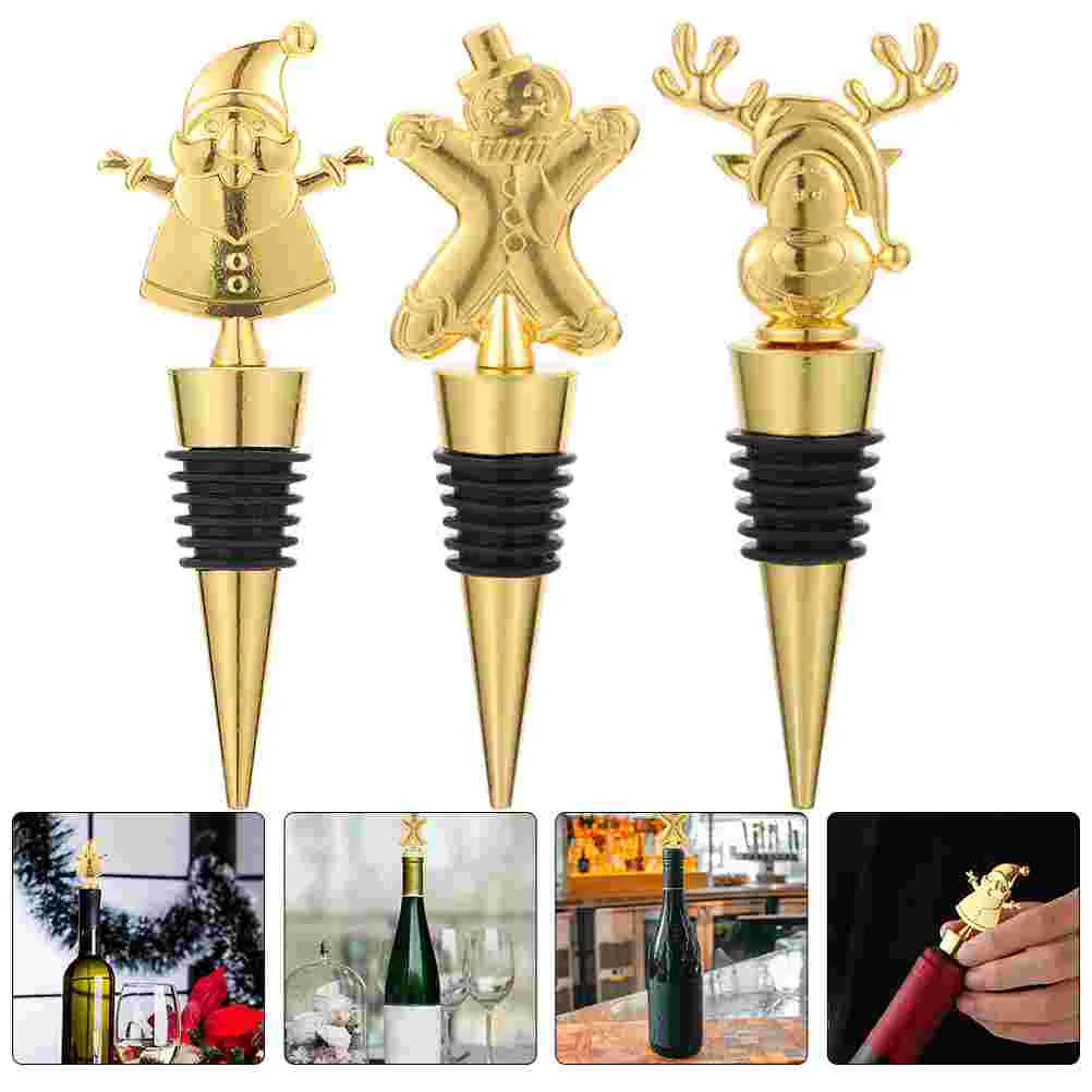 

3PCS Christmas Stoppers Santa Reindeer Gingerbread Man Sealing Decorative Lid Party Bottle Stoppers Bottle