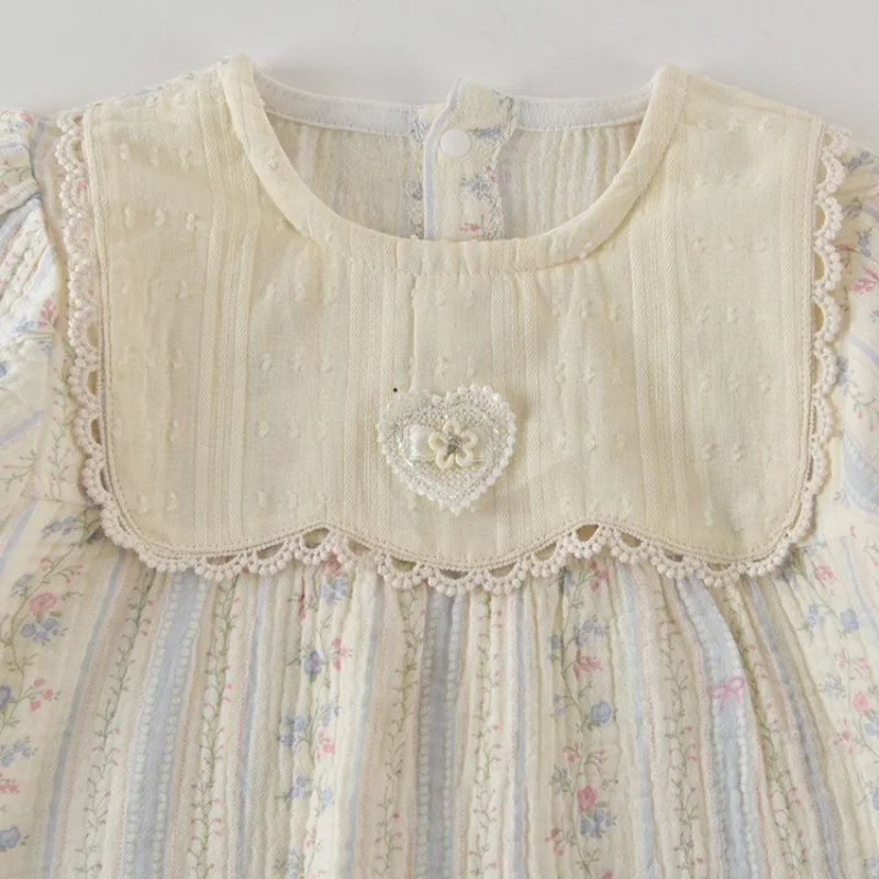 0-2J Herbst Baby-Body Lässiger Baumwoll-Strampler Hautfreundlich für Neugeborene Blumendruck Lange Ärmel Weiche Atmungsaktive Babykleidung – Detail 3