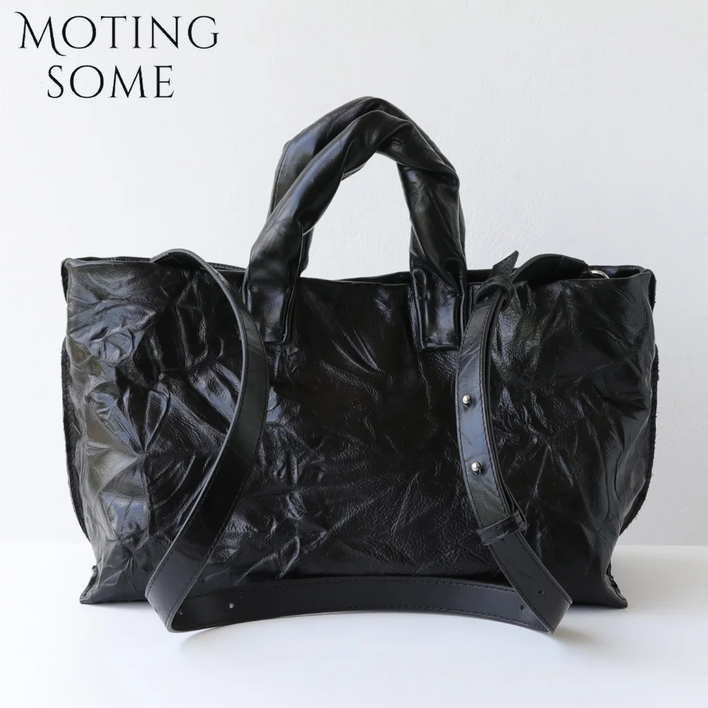 MOTINGSOME Natural Genuine Leather Handbags Woman Causal Tote Luxury Top-grain Cowhide Pleated Handbag Shoulder Crossbody Bag