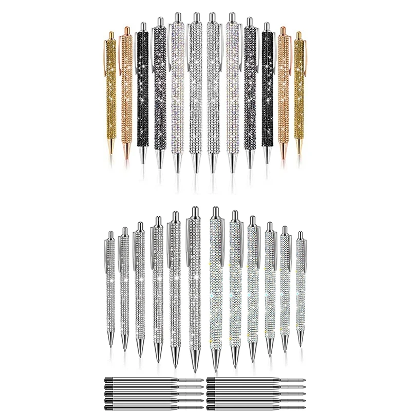 

Новинка, шариковая ручка 12 шт., металлическая шариковая ручка, шариковая ручка со стразами, выдвижные черные чернила, шариковая ручка 0,7 мм