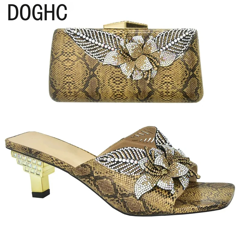 

Italian Shoe with Matching Bags High Quality Nigerian Women Wedding Shoe and Bag Set Decorated with Rhinestone Luxury Women Shoe