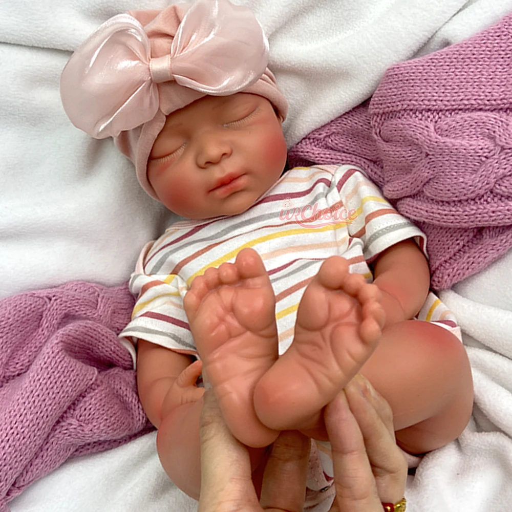 Lifelike 17" Handmade Painted Silicone Reborn Baby Dolls Open Mouth Newborn Sleeping Girl Real Life Soft Weighted Body Gift Toy