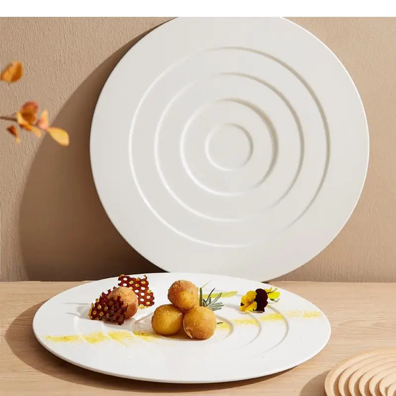 

Round Ceramic Pasta Steak Plate Cooking Dish Hotel Restaurant Solid Color Tableware Sashimi Sushi Snack Bread Dessert Tray