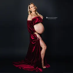 A Suit Soft Photo Shoot Maternity Dress Pregnant Velvet Gown Evening Party Robe for Woman Photography Prop Baby Shower Costume