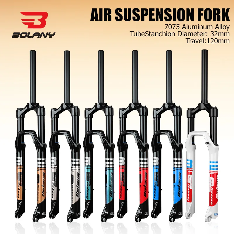 

Вилка с воздушной подвеской BOLANY 32 мм для MTB 26/27.5/29 дюймов, ход 120 мм, алюминиевый сплав 7075, QR 9x100 мм, дисковый тормоз ​ Велосипедные запчасти