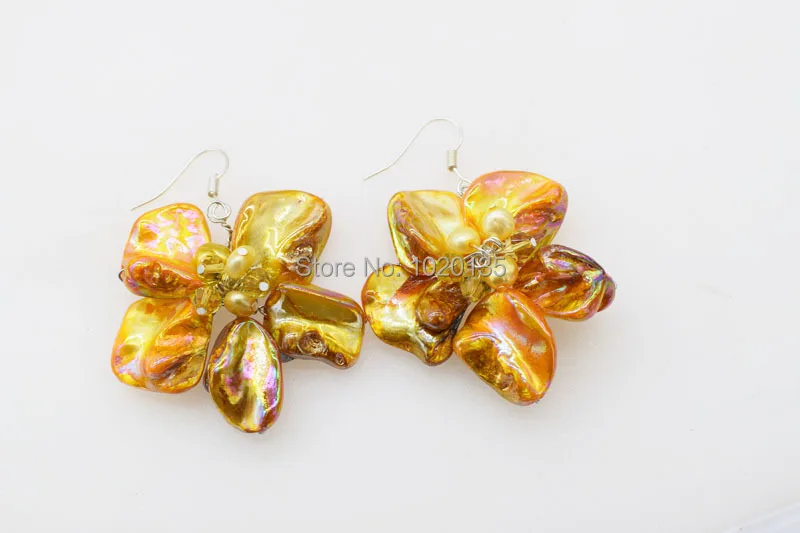 freshwater pearl  rice and yellow shell flower necklace nature 18inch nature wholesale