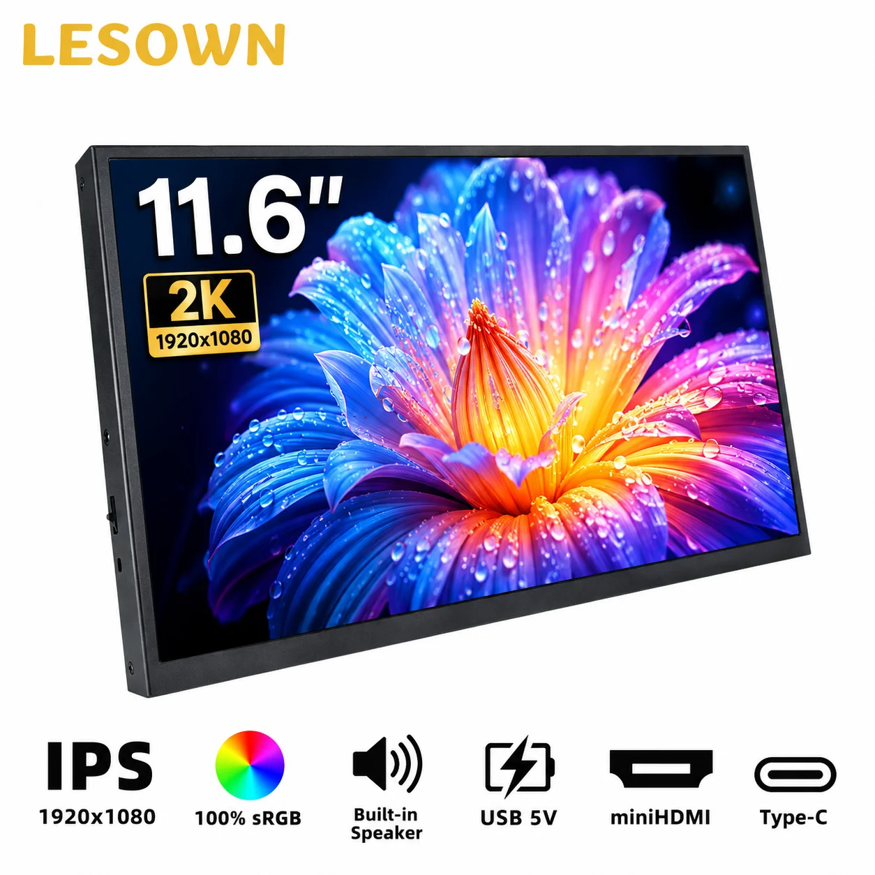LESOWN 11.6" Mobile Screen 1920x1080 Resolution Aluminum Shell Plug & Play Display for Gaming Laptop