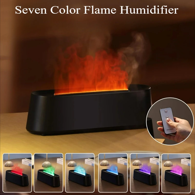 

Flame Humidifier Aromatic Essential Oil Diffuser with Remote Control Seven Color Atmosphere Lamp Home Car Humidifier Diffuser