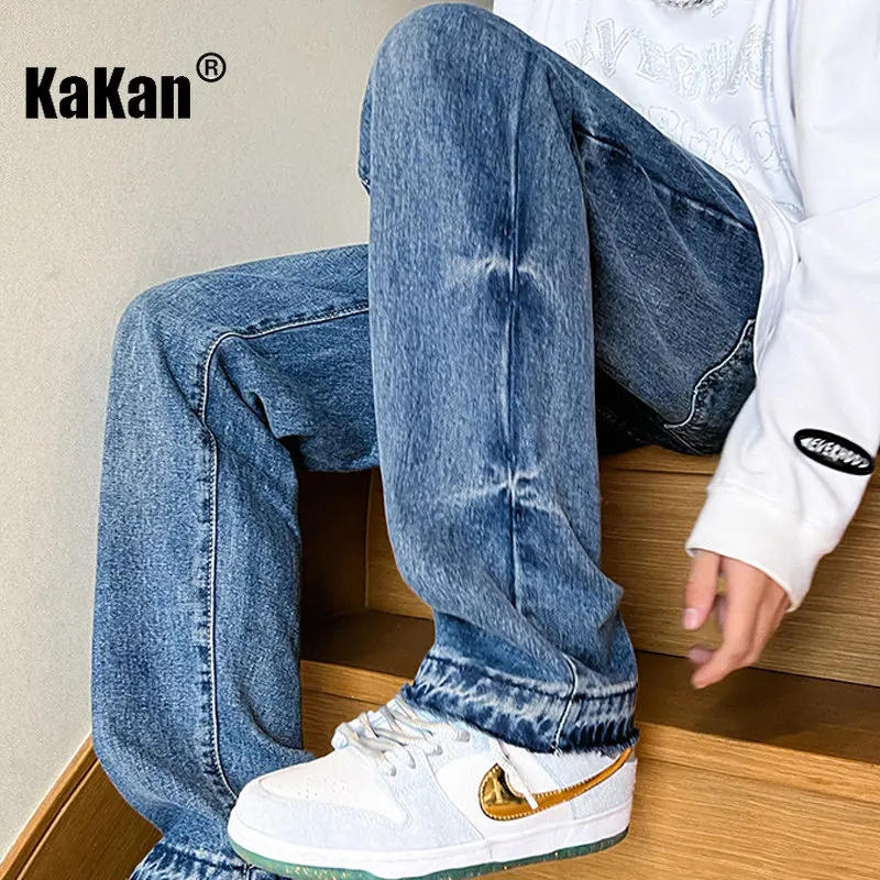 Kakan - Hot Selling New High Street Slim Fitting Straight Leg Jeans for Men, Black Blue Washed Long Jeans K24-KJ2369