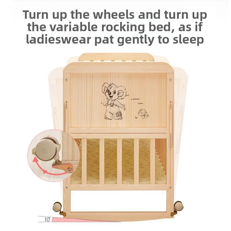 سرير أطفال من الخشب الصلب قابل للتحويل سرير طفل صغير متحرك لحديثي الولادة مهد متعدد الوظائف سرير الرضع للأطفال الأولاد والبنات #3