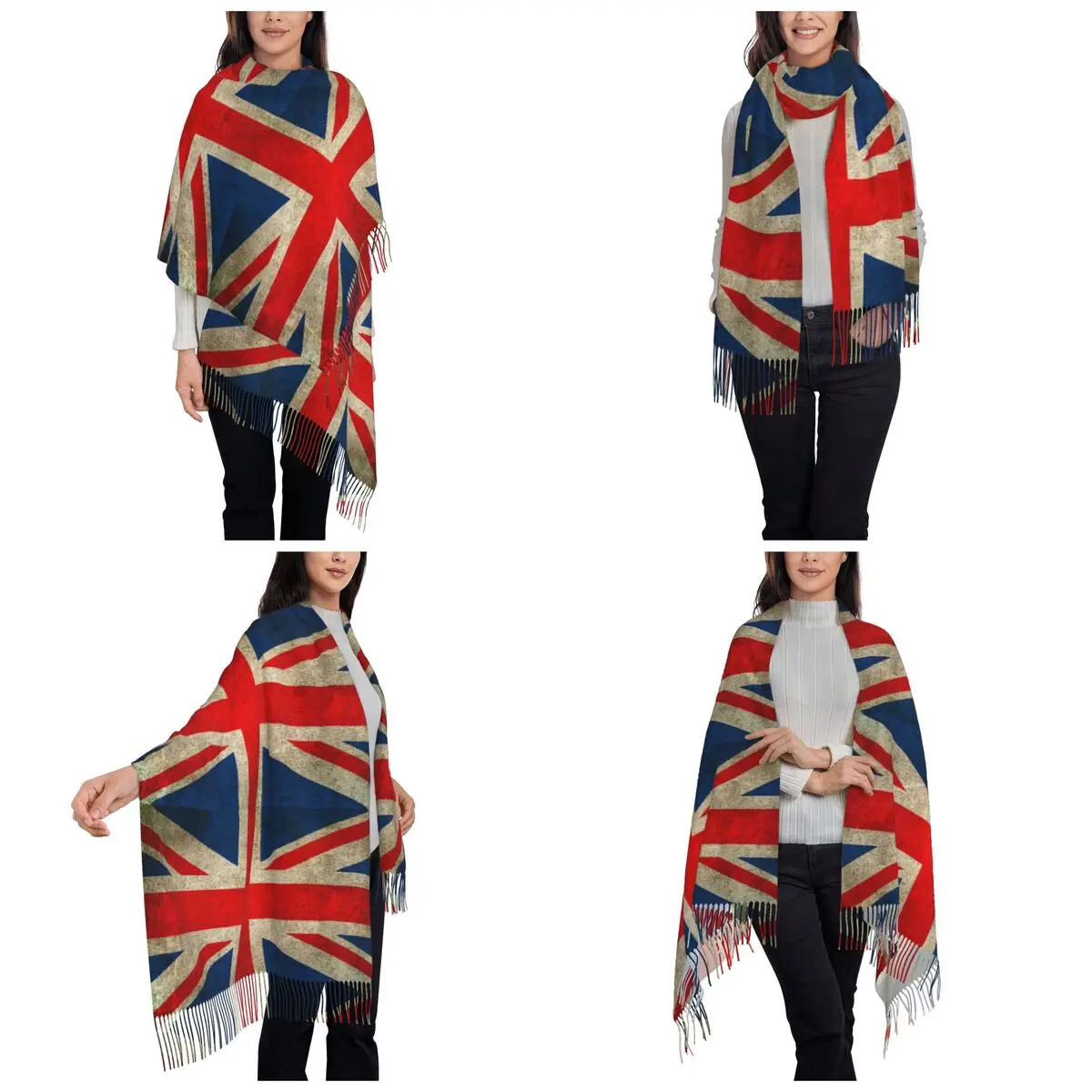 القديمة والرتيعة المتعثرة خمر علم الاتحاد وشاح شرابة الأوشحة النساء شالات لينة ويلتف كبير الخريف الشتاء شال التفاف #2