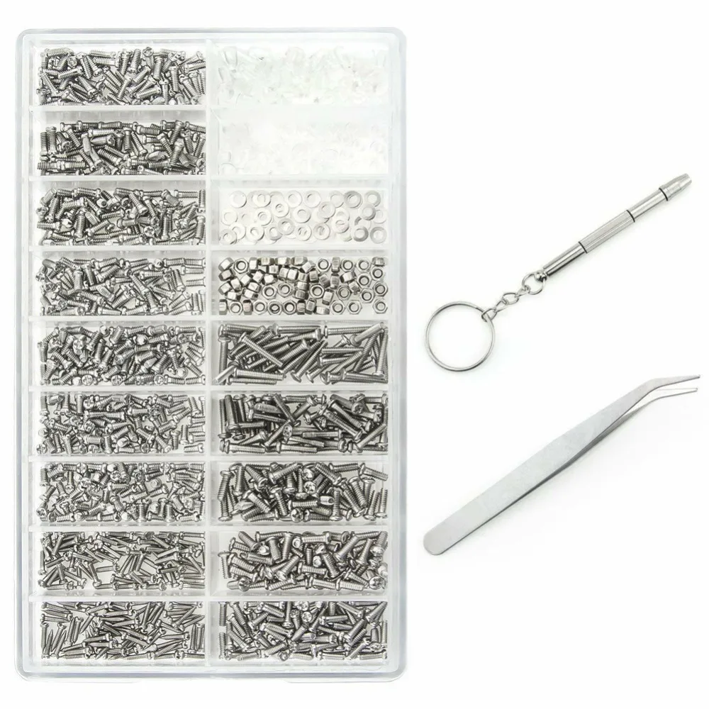 1000pcs Stainless Steel Material Glasses Screws Repair Kit With Tweezers With Screwdriver Stainless Steel Screws Set