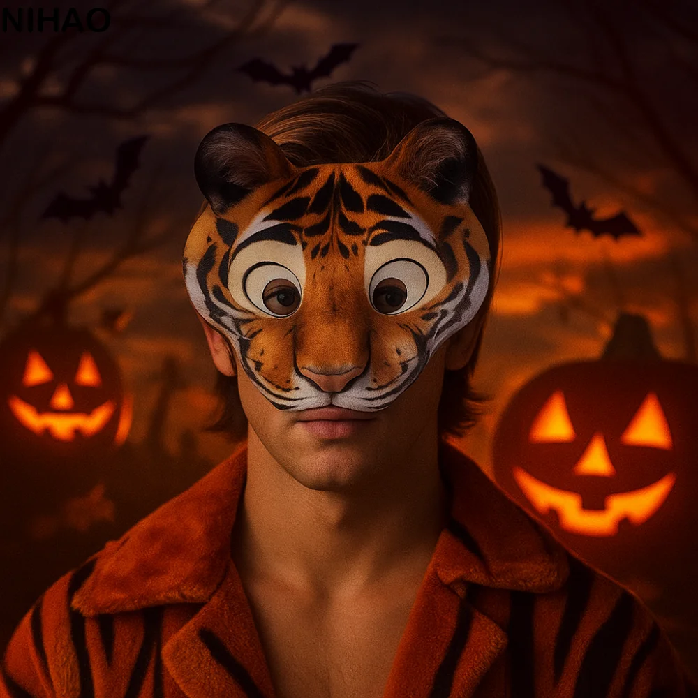 

Creative EVA Halloween Mask Leopard Party Props Animal Mask Cosplay Supplies Half Face Tiger Plush Mask Men