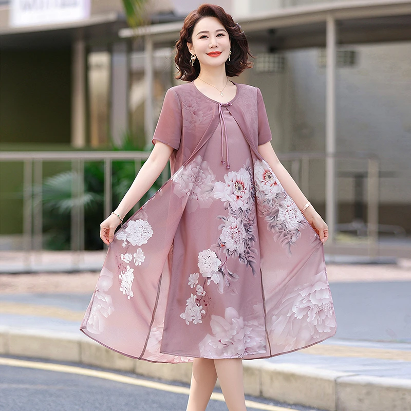 فساتين نسائية شيفون متدرجة بطبقات منقوشة بالزهور مقاس كبير لملابس الصيف غير الرسمية 2025 التصميم الاجتماعي ليلاً ونهارًا