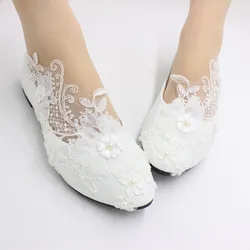 Nowa wiosenna buty ślubne z koronką biała płaska buty panny młodej oryginalna konstrukcja księżniczki damskie pojedyncze buty nadające się do sukni ślubnej ph