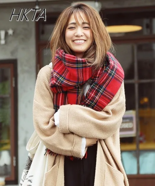 Japanese Niche Plaid Scarf Large Shawl Winter Warm Imitation Cashmere Student Man Women Couples New Year Soft Fringed Scarf Cape