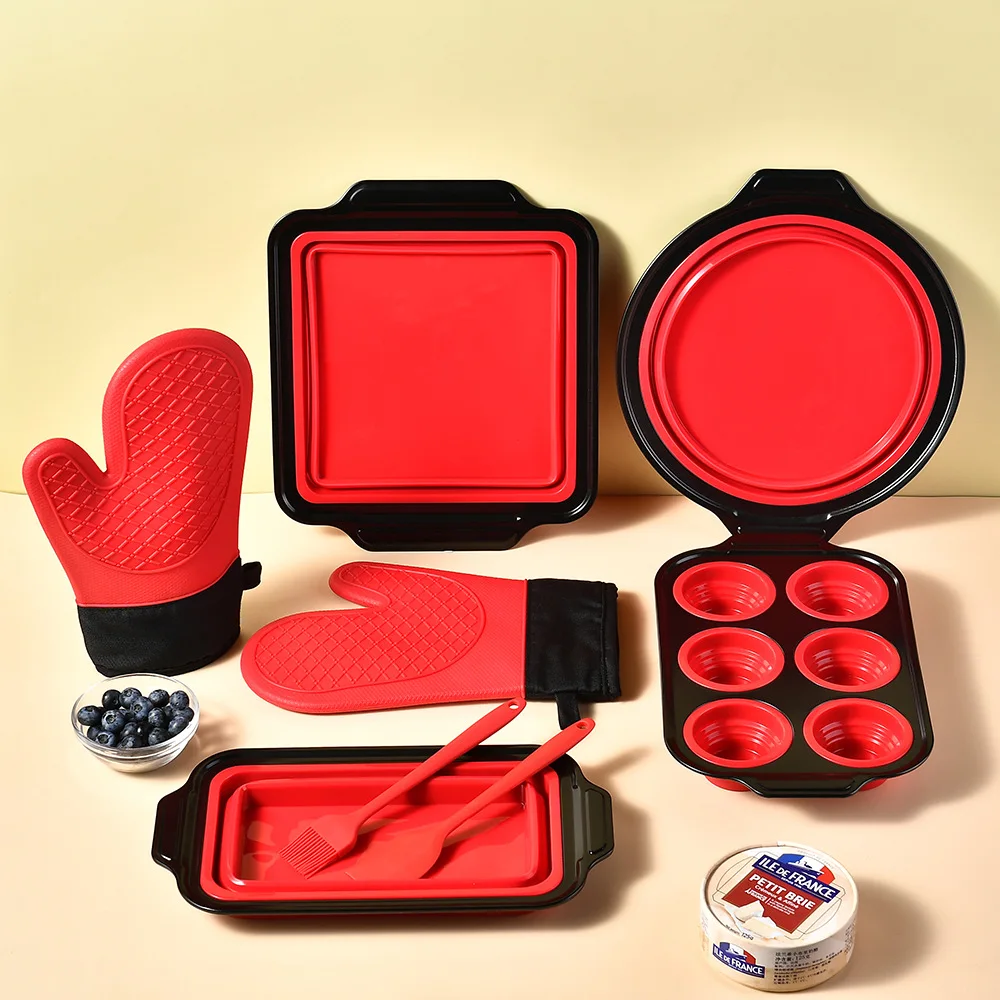 

8-х предметный силиконовый складной набор инструментов для выпечки торта, чашка Mafen, антипригарная духовка, бытовая форма квадратной формы, форма для торта