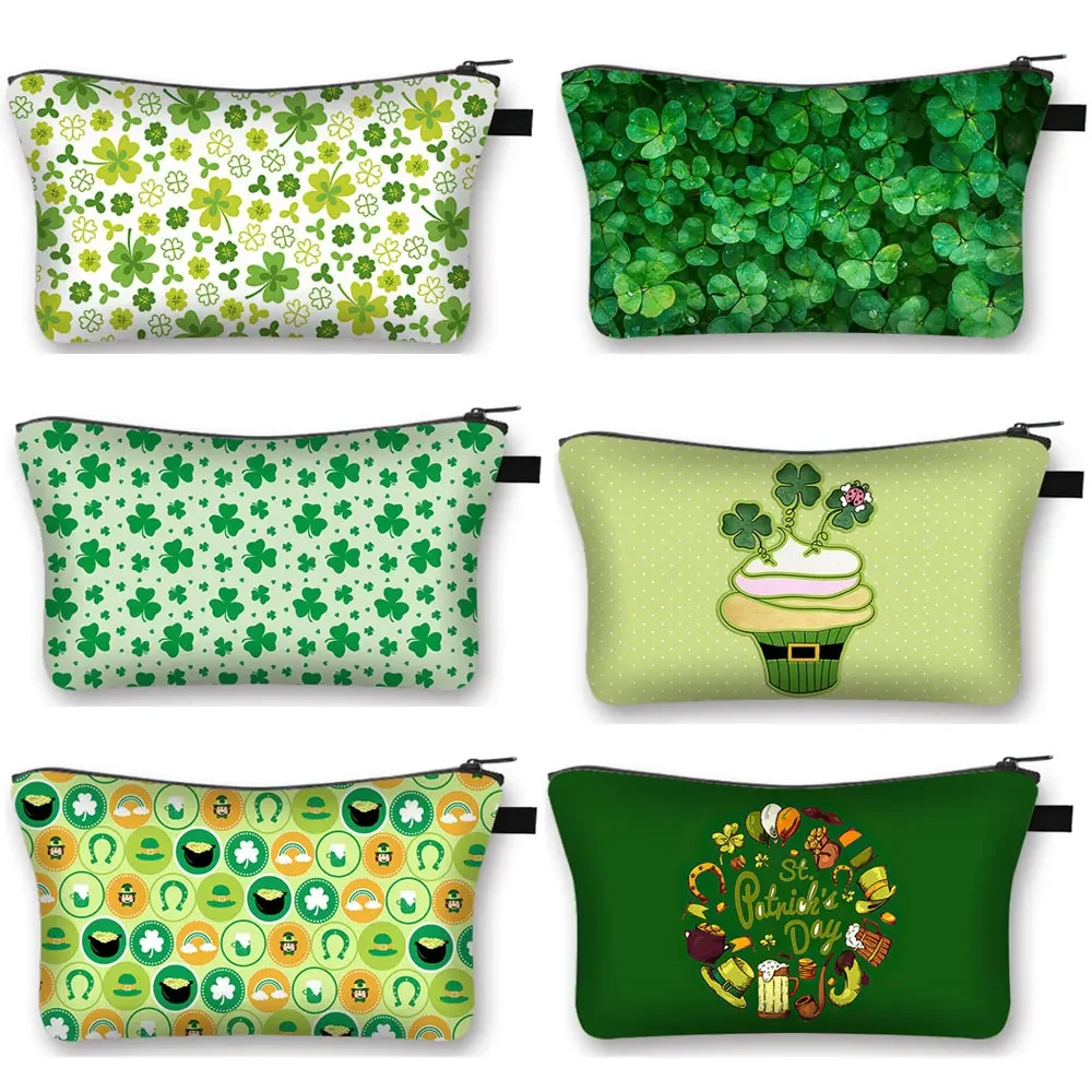 Shamrocks Leprechauns Cosmetic Case Women Toiletry Bag Ladies Makeup Organizer Bag Zipper Pouch Patrick's Day Cosmetic Bags Gift