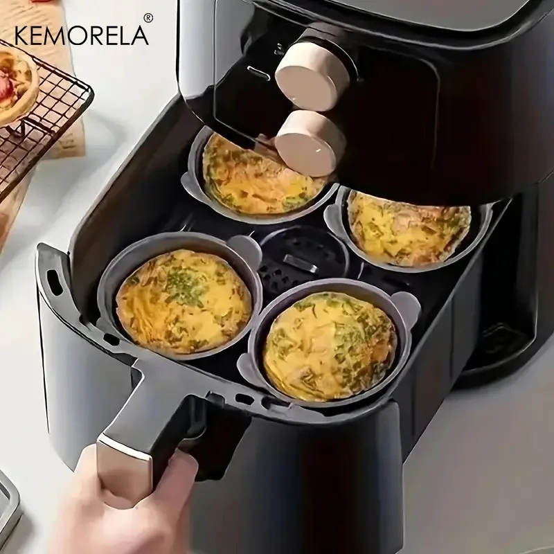 KEMORELA 4 Peças Ramequins de Silicone para Fritadeira de Ar, Forma Grande para Muffins, Antiaderente, Molde de Silicone para Ovos Cozidos, Utensílio de Cozinha de Fácil Desenformagem