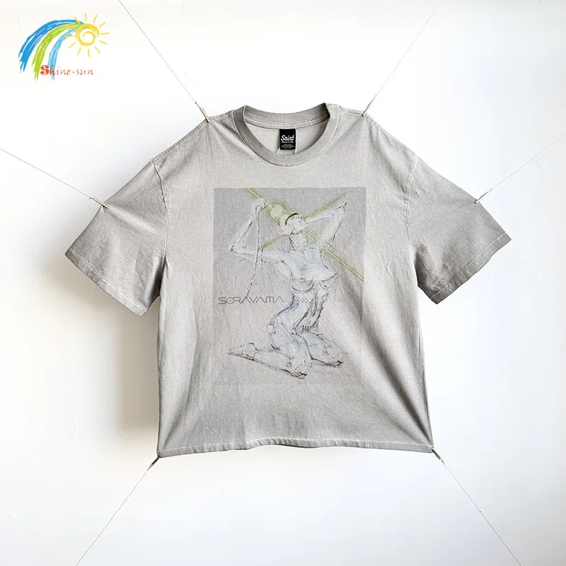 

26SS High Street Винтажная стираная футболка Dirty Saint для мужчин и женщин, хлопковые футболки высшего качества, большие повседневные модные футболки