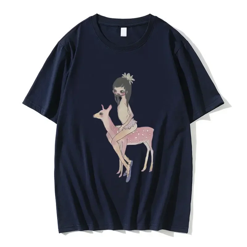 Yoshitomo Nara Aya Takano Grunge Girl Riding Pink Deer Art Baby Graphic T Shirts Funny Men Women\'s Cartoon Oversized T-shirt