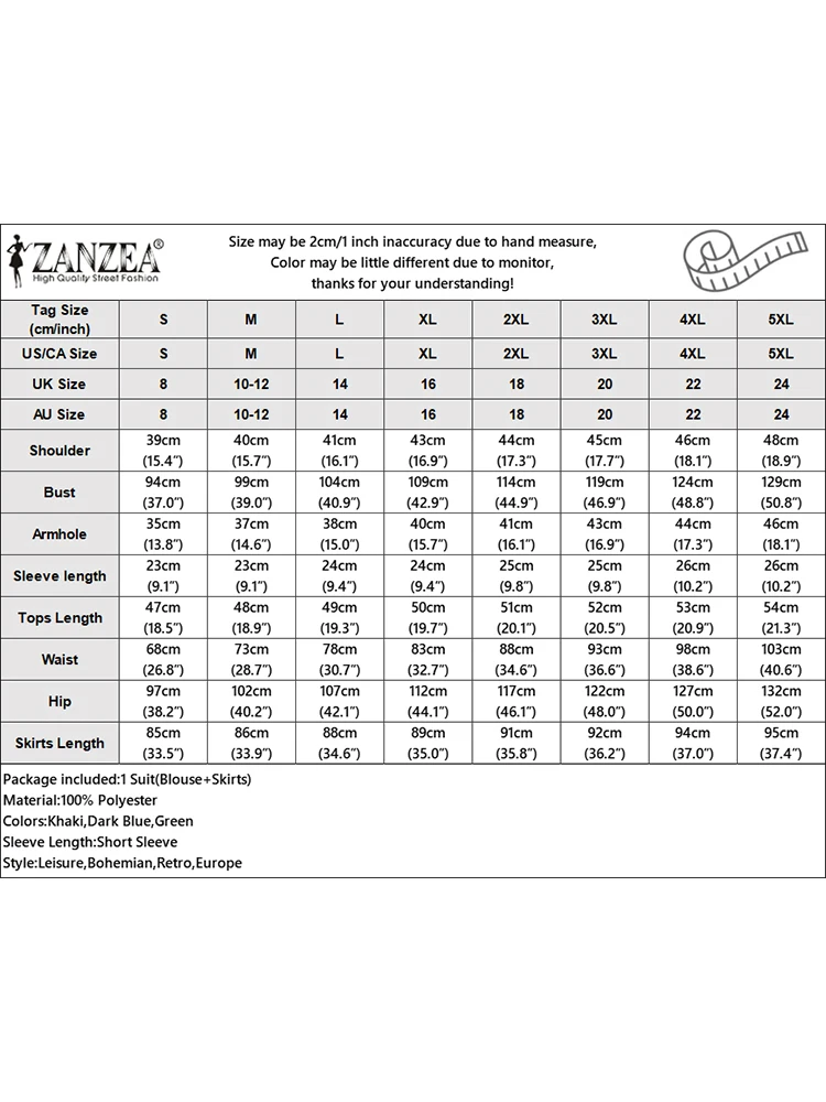 ZANZEA 반소매 오 넥 탑 통근 솔리드 2PCS 의상 A 라인 미디 스커트 Office 우아한 캐주얼 정장 여성 2 피스 세트