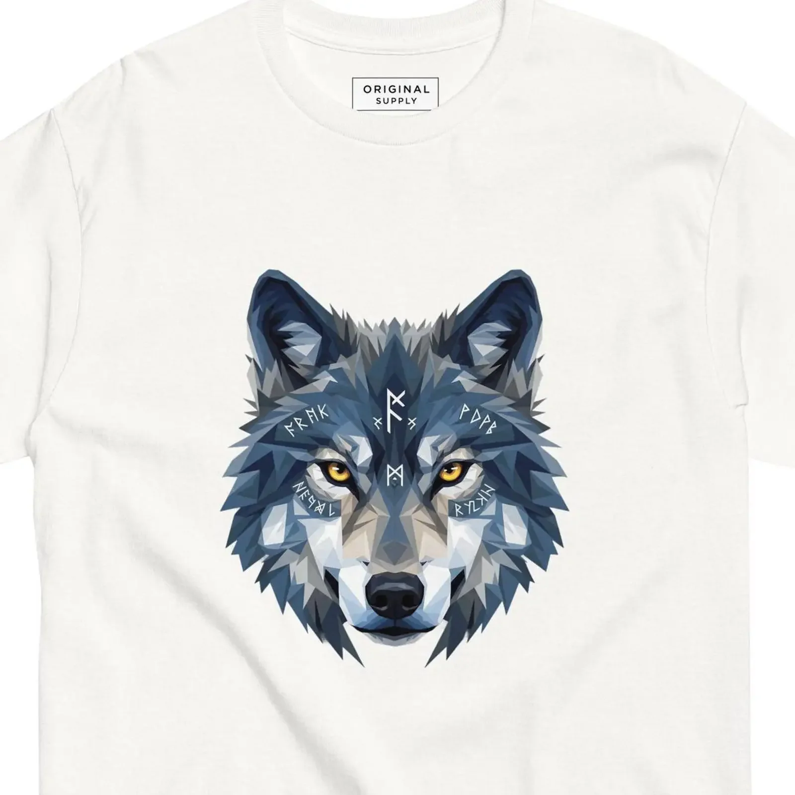 Geometric Wolf Runes T shirt Viking Mystical Polygonal Design Nordic Animal Spirit  vintage Washed homme Versatile graphic