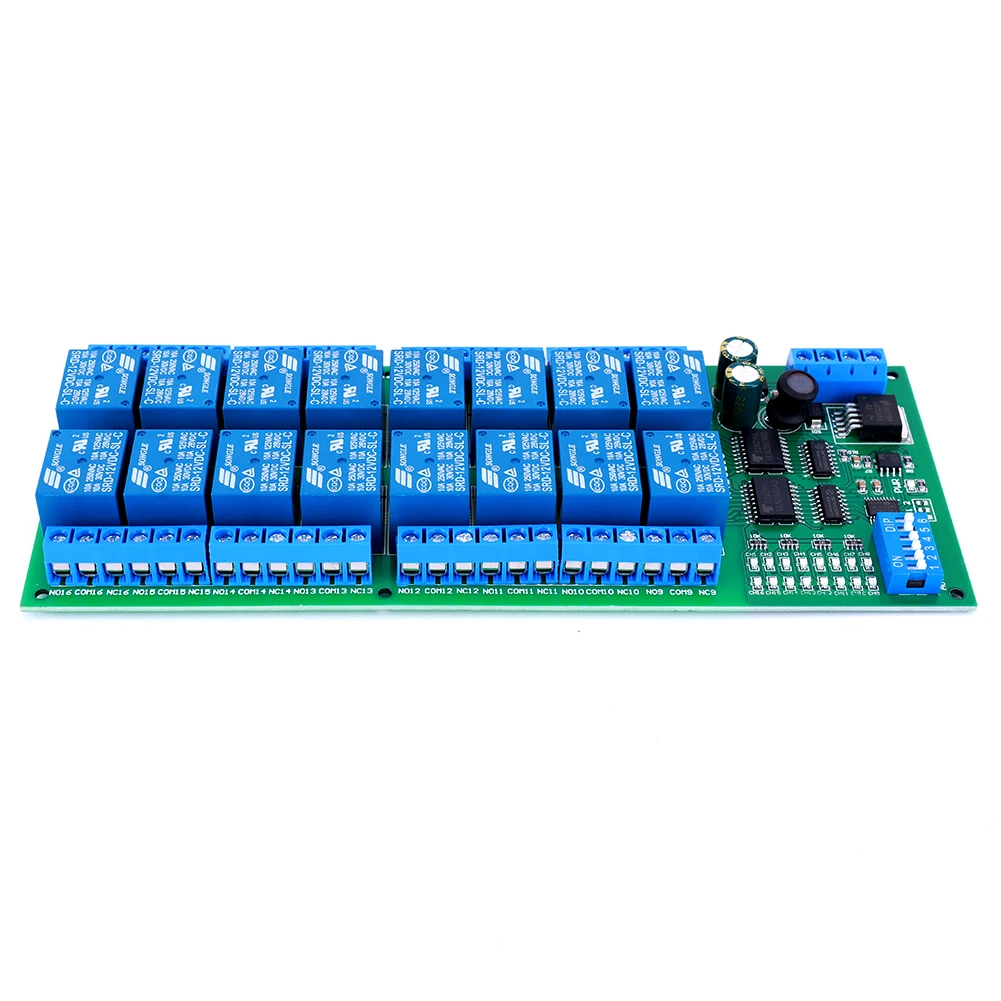 16 Channel DC 12V RS485 Relay Board RS485 Relay Module for Switch Module for PLC PTZ Camera Motor LED