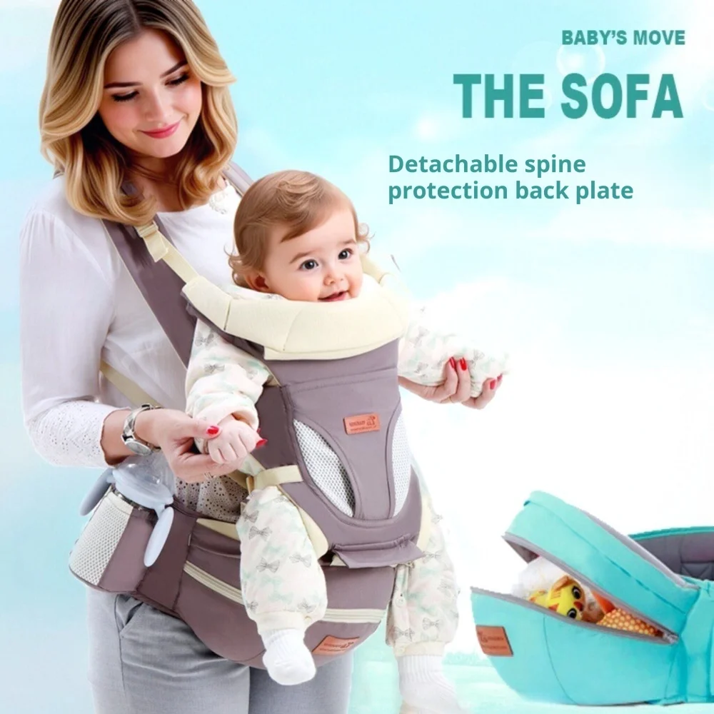 

Breathable Baby Carrier with Detachable Spine Protection, Ergonomic Infant Sling with Hip Seat, Multi-Position Baby Holder for N
