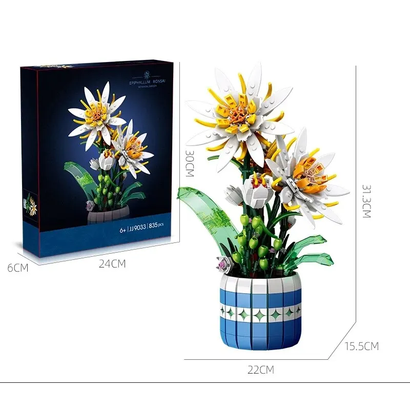 Flower Bonsai Building Blocks for Kids, Epiphyllum Plant, Tijolos modelo em vaso, Decoração para casa, Brinquedos Presentes