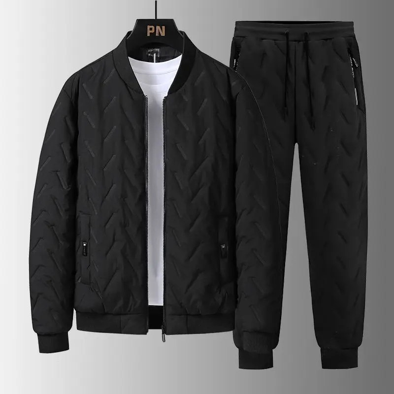 Men High Quality Winter Down Cotton Padded Jacket Pants Set Thick Warm Versatile Coat Trousers Outfit New - view 4