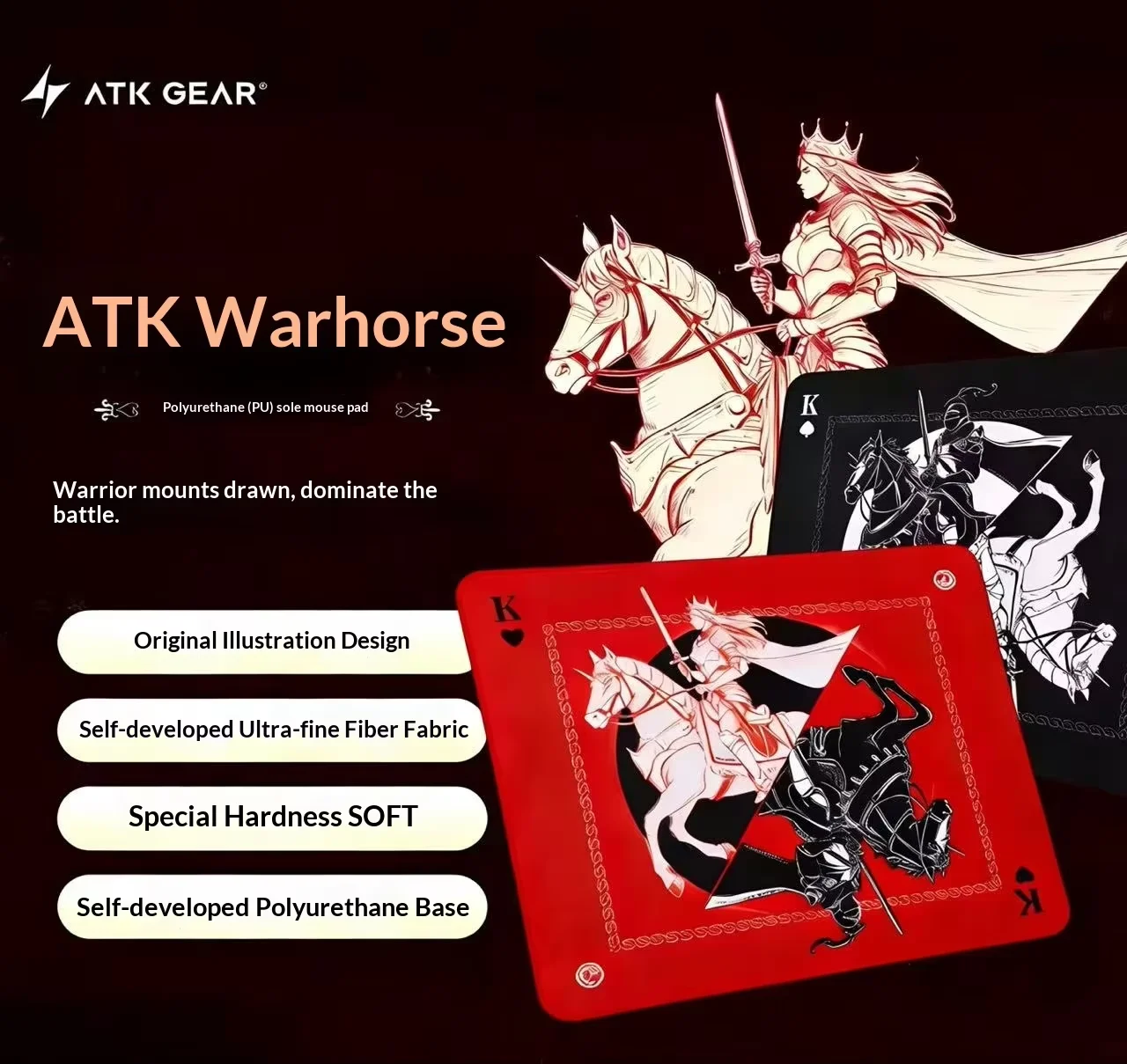 ATK GEAR Warhorse Battle Riding Mouse Pad Original Illustration E Sports Fps Game Soft Ultra Fine Fiber Polyurethane Base Office
