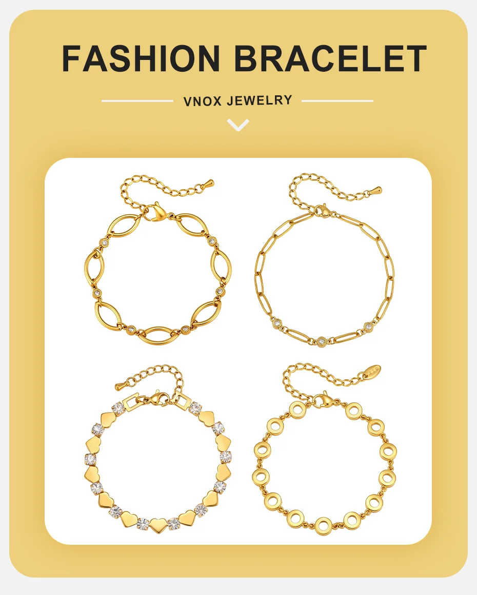 Vnox Eleganter, vergoldeter Charm mit Zirkonia für Damen, geometrisches, hohles Armband aus Edelstahl, handgefertigt, Party-Schmuck – Detail 1