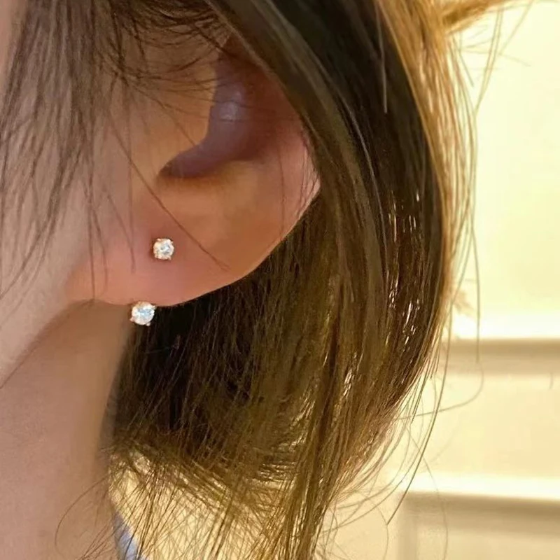 Fashion Shiny Zircon Unique Stud Earrings for Women Simple Small Gold Color Stainless Steel Teen Chic Daily Wear Jewelry Gift