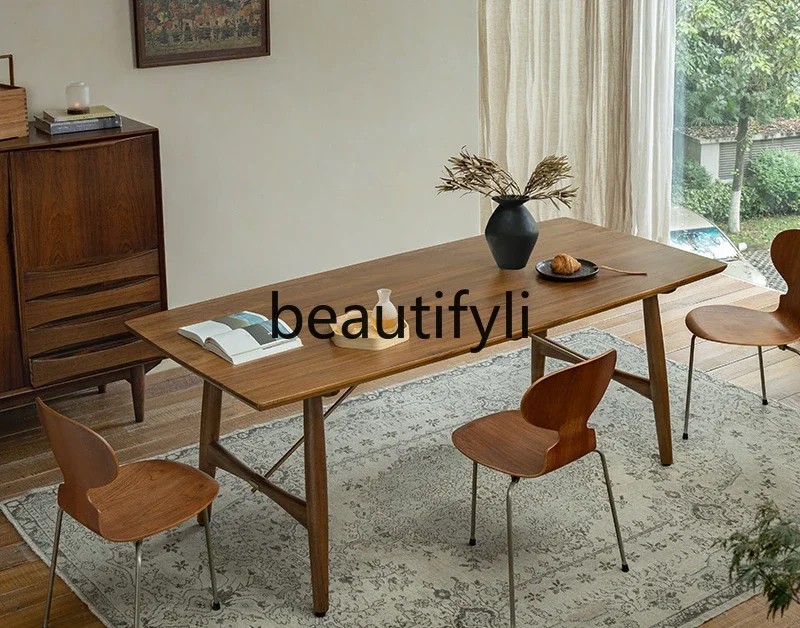 Medieval retro style Indonesia imported teak all solid wood rectangular dining table designer desk