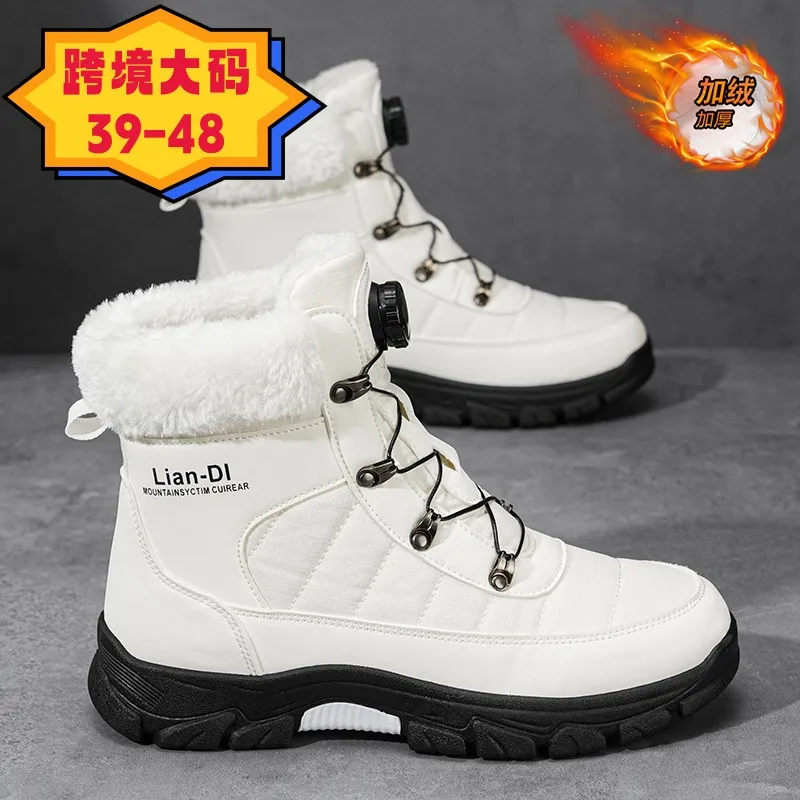 

Зимние мужские зимние ботинки 2025 года, на подкладке из искусственного меха, плотные и теплые, цельный дизайн, нескользящие, прочные, большого размера, быстросохнущие, подходят