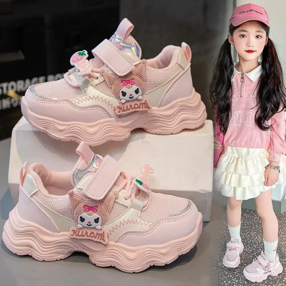 

Sanrio Childrens Sneakers for Girl Spring Mesh Sports Shoes Kuromi Breathable Fashion Casual Non-Slip Running Shoes Tennis Shoes