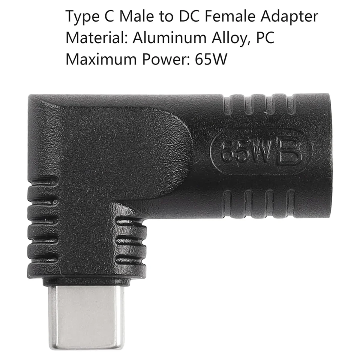 A003 65W PD DC أنثى المدخلات إلى USB نوع C ذكر محول شحن الطاقة للهواتف والأجهزة اللوحية وأجهزة الكمبيوتر المحمولة (أسود 7406 B)