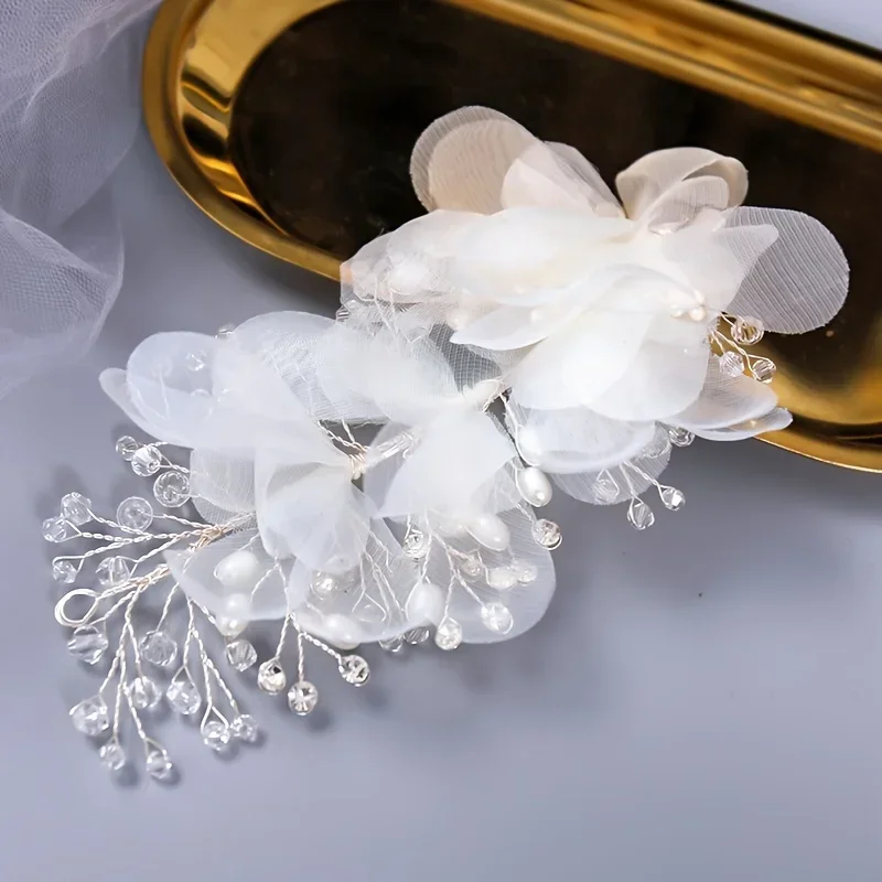 Trendy Silber Farbe Kristall Blume Haar Clips Haarnadel Für Frauen Braut Handgemachte Braut Hochzeit Haar Zubehör Schmuck Kopfschmuck