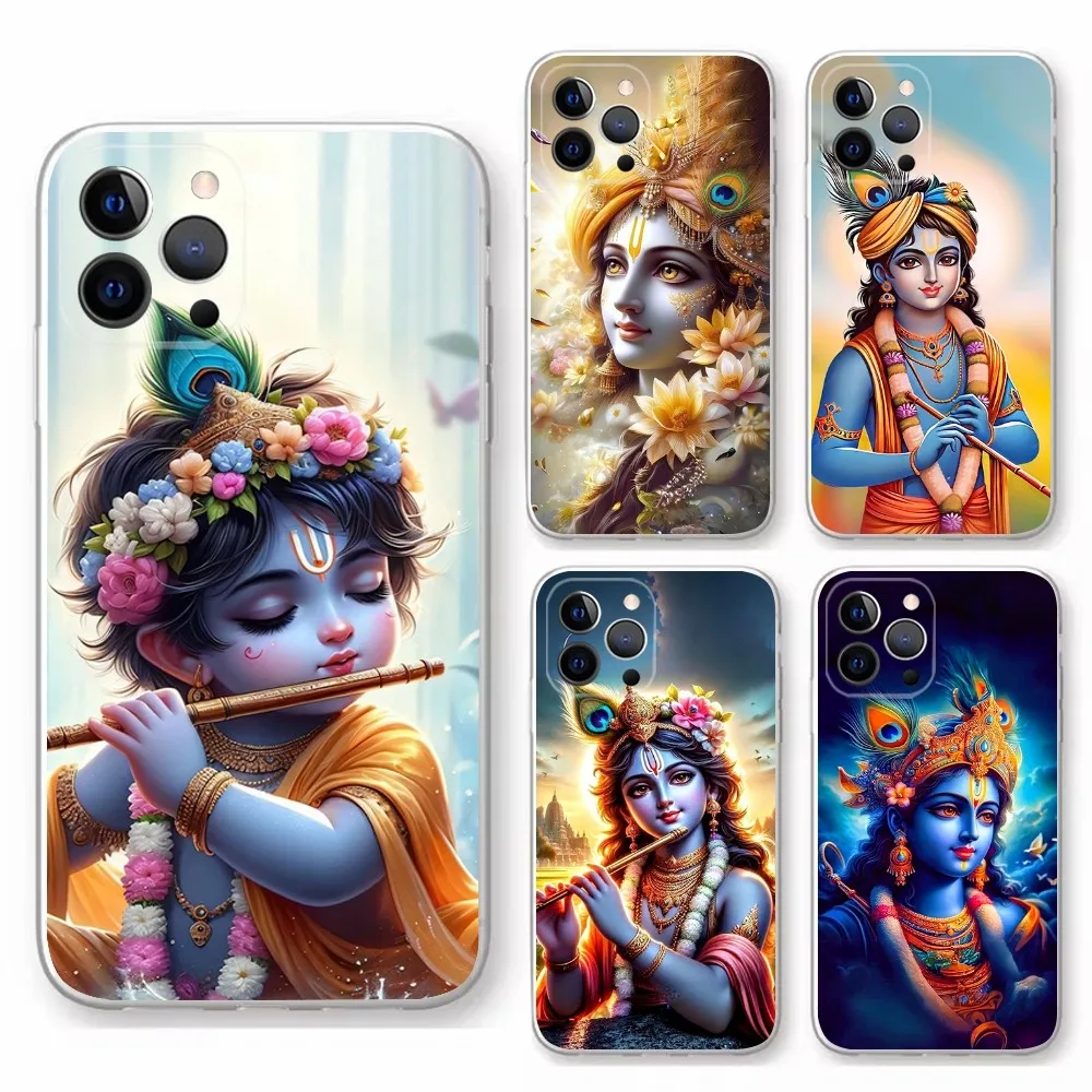 Indian God Lord Krishna Phone Case For iPhone 15,14,13,12,11 Plus,Pro,Max,XR,XS,X,7,8 Plus,SE,Mini Transparent Shell