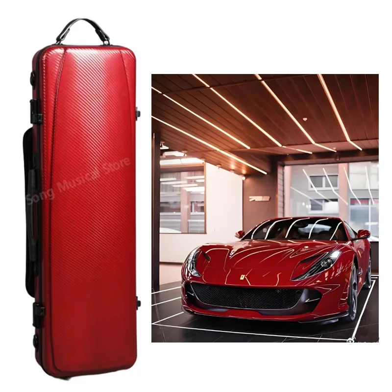 Caja cuadrada roja vino de baja impuestos de EE. UU., estuche para violín de fibra de carbono 4/4, bolsa de puntuación desmontable