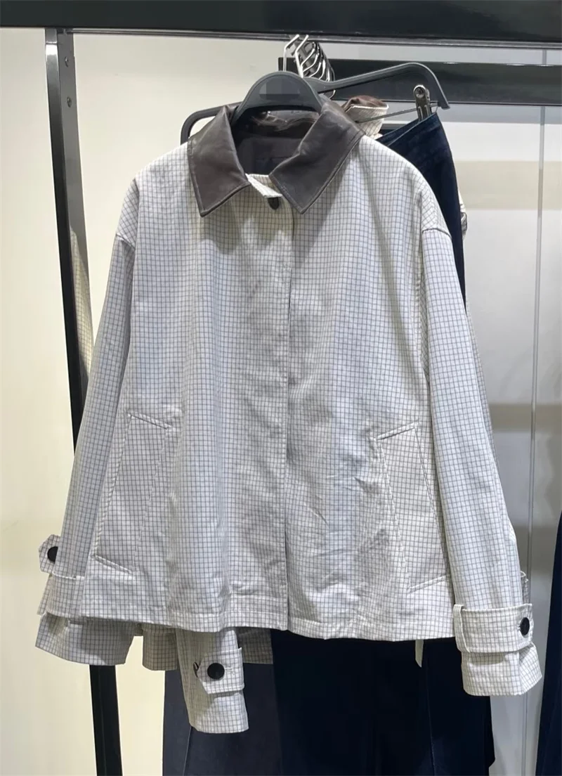 معطف المرأة 2025 الخريف نمط جديد الأبيض منقوشة طويلة الأكمام فو الجلود طوق الزخرفية سترة واقية قصيرة سترة عادية #6